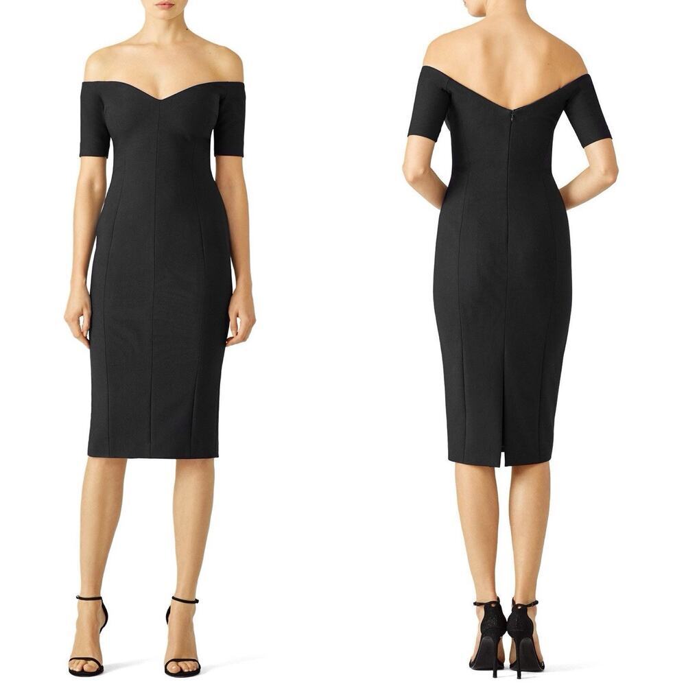 Cinq A Sept Birch Off The Shoulders Sheath Midi Cocktail Dress Black Size 10 - Picture 2 of 10